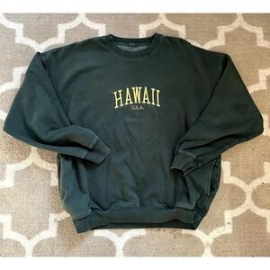Vintage John Galt Sweatshirt Mens Green Embroidered Spellout Hawaii USA